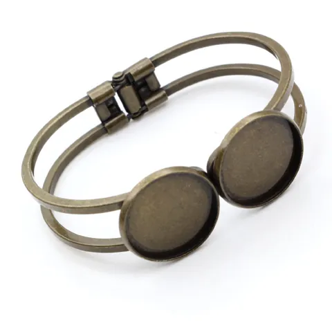 Koperen Armband Basis Dubbele Ronde Zetting Dienblad DIY Sieraden Onderdelen Voor Cabochon Maken Vintage Open Manchet Armband