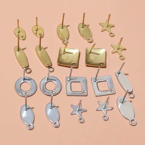 Stainless Steel Geometric Earring Posts With Hanging Loop For DIY Jewelry Making Handmade Earring Stud Finding Base Accessories