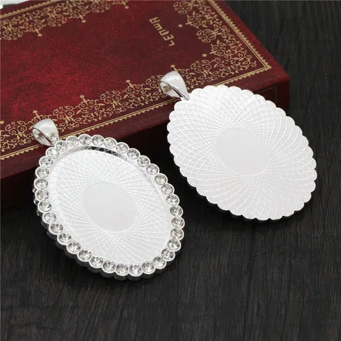 Vintage Zinklegierung Oval Anhängerbasis Cabochon Fassung Mit Blau Klar Zirkonia Strass Für DIY Schmuckherstellung Zubehör