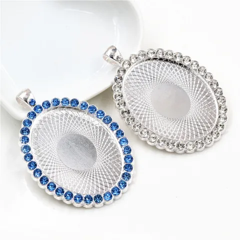 Vintage Zinklegierung Oval Anhängerbasis Cabochon Fassung Mit Blau Klar Zirkonia Strass Für DIY Schmuckherstellung Zubehör