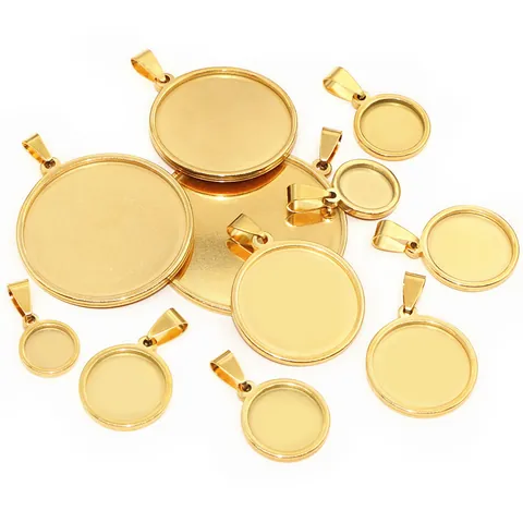 304 Stainless Steel Round Pendant Bezel Tray Bases With Bail For DIY Time Gem Jewelry Making Findings Handmade Accessories