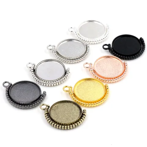 Zinc Alloy Rotating Round Bezel Pendant Trays Beaded Edge DIY Jewelry Making Base For Necklaces Bracelets Accessories Vintage Style