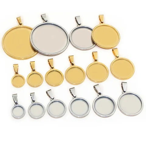 304 Stainless Steel Round Pendant Bezel Tray Bases With Bail For DIY Time Gem Jewelry Making Findings Handmade Accessories