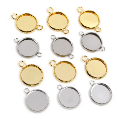 304 Stainless Steel Round Bezel Tray Pendant Base Connector For DIY Jewelry Making Vintage Style Gold Silver Jewelry Findings