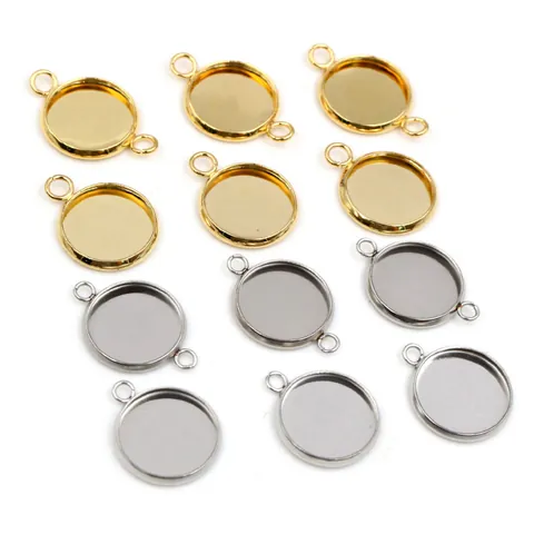 304 Stainless Steel Round Bezel Tray Pendant Base Connector For DIY Jewelry Making Vintage Style Gold Silver Jewelry Findings