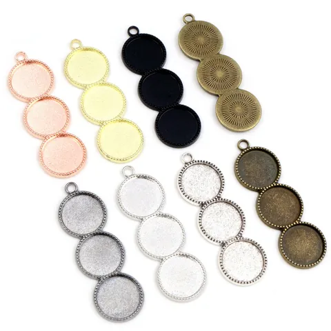 DIY Triple Round Bezel Pendant Setting For Jewelry Making Zinc Alloy Pendant Base Tray Vintage Beaded Edge Handicraft Accessory