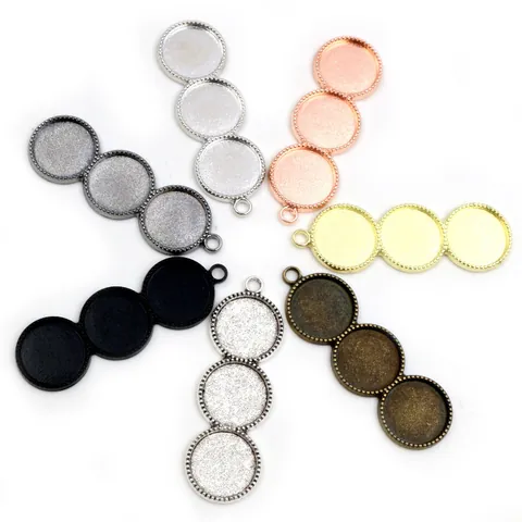 DIY Triple Round Bezel Pendant Setting For Jewelry Making Zinc Alloy Pendant Base Tray Vintage Beaded Edge Handicraft Accessory
