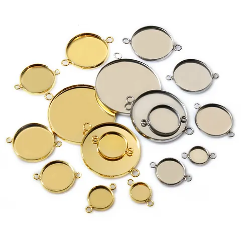 304 Roestvrij Staal Ronde Bezel Zetting Dubbele Lus Connectoren Voor DIY Sieraden Maken Kettingen Armbanden Gepolijst Metaal Bevindingen