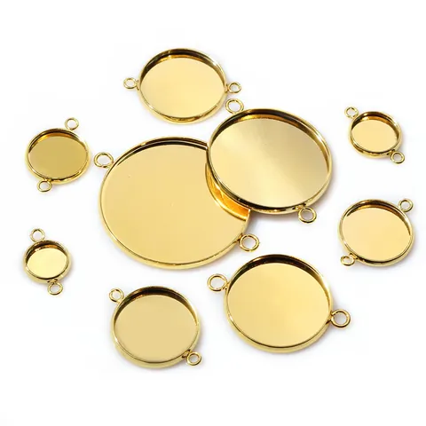 304 Roestvrij Staal Ronde Bezel Zetting Dubbele Lus Connectoren Voor DIY Sieraden Maken Kettingen Armbanden Gepolijst Metaal Bevindingen