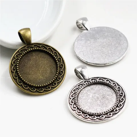Round Zinc Alloy Pendant Bezel Trays Antique Silver Bronze Finish For Vintage DIY Handmade Jewelry Making Base Findings Settings Accessories