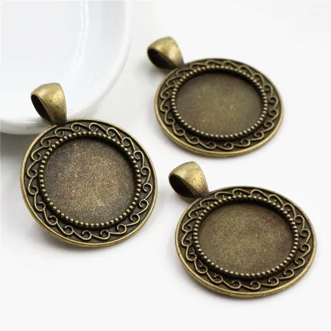 Round Zinc Alloy Pendant Bezel Trays Antique Silver Bronze Finish For Vintage DIY Handmade Jewelry Making Base Findings Settings Accessories
