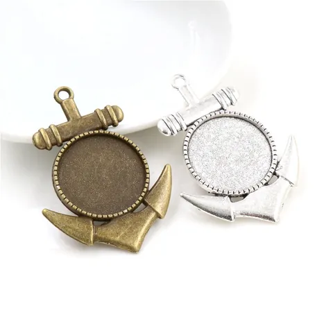 Vintage Zinc Alloy Anchor Pendant Base Tray For DIY Jewelry Making Time Gem Cabochon Setting Accessories Antique Retro Style