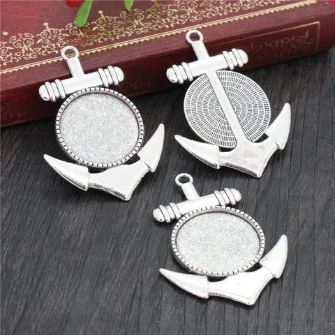 Vintage Zinc Alloy Anchor Pendant Base Tray For DIY Jewelry Making Time Gem Cabochon Setting Accessories Antique Retro Style