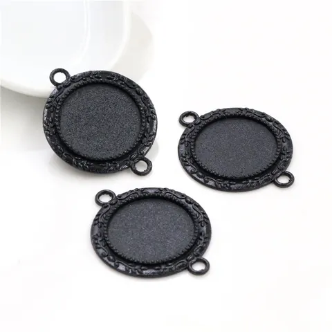 Vintage Zinc Alloy Round Cabochon Bezel Setting Relief Floral Pattern Dual Loop Pendant Base For DIY Jewelry Making Findings
