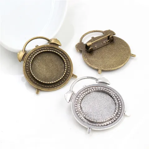 Antique Silver Bronze Alloy Clock Shape DIY Brooch Pendant Base Cabochon Setting 20mm Inner Diameter Jewelry Making Findings
