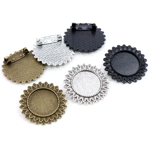 Vintage Zinc Alloy DIY Jewelry Findings Brooch Base Pendant Tray Sunflower Fish Alarm Clock Shape For Cabochon Setting Craft Making
