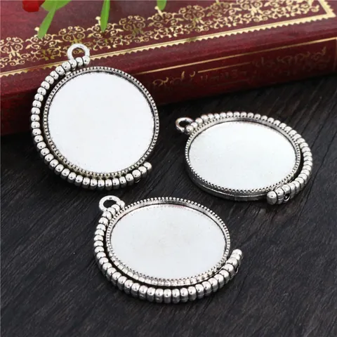 Vintage Round Rotating Pendant Base Zinc Alloy Bezel Trays With Beaded Edge For DIY Jewelry Making Photo Pendant Charms