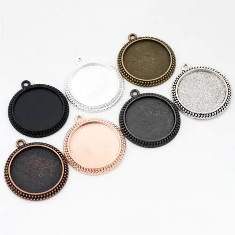 Vintage Alloy Round Pendant Bezel Setting For DIY Jewelry Making Accessories Beaded Edge Bezel Trays Base For Necklace Cabochon