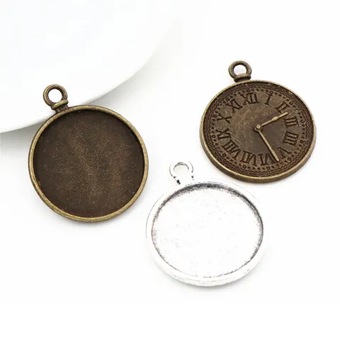 Round Pendant Bezel Tray DIY Jewelry Making Vintage Alloy Base Clock Roman Numeral Pattern Antique Bronze Silver Findings