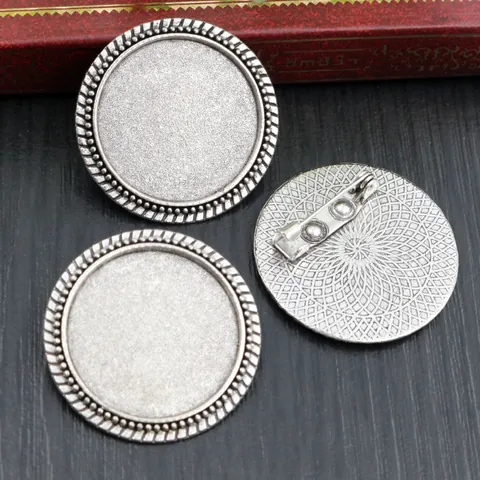 Round Zinc Alloy Brooch Base Setting DIY Jewelry Making Findings Antique Silver Bronze Tray With Safety Pin Craft Parts