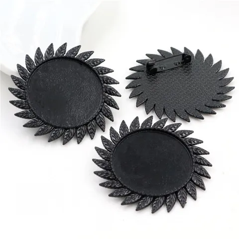 Antique Silver Black Alloy Sunflower Leaf Brooch Base Round Pendant Tray Setting Vintage DIY Jewelry Making Finding Craft