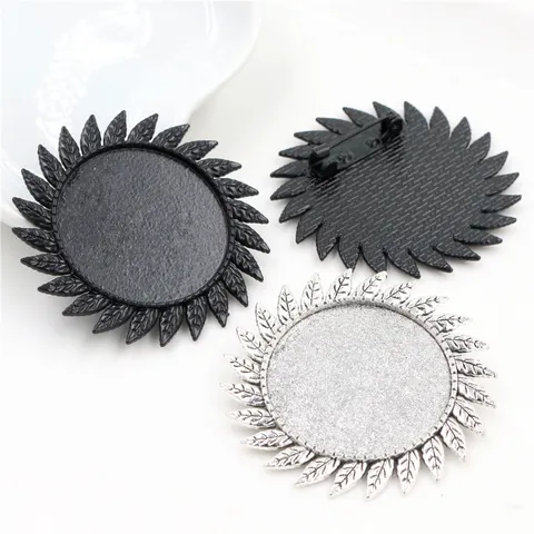 Antique Silver Black Alloy Sunflower Leaf Brooch Base Round Pendant Tray Setting Vintage DIY Jewelry Making Finding Craft