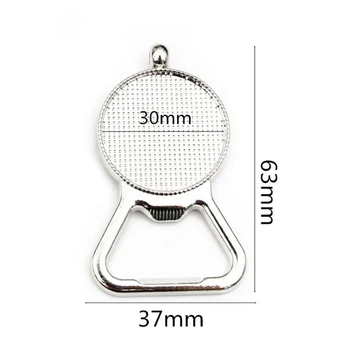 Zinc Alloy DIY Bottle Opener Pendant Tray Base Round Cabochon Setting For Keychain Jewelry Making Crafting Accessories