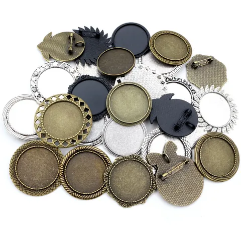 Vintage Alloy Round Brooch Setting Tray Antique Bronze Silver Black Bezel Base Pendant Tray DIY Jewelry Cabochon Findings Craft Material