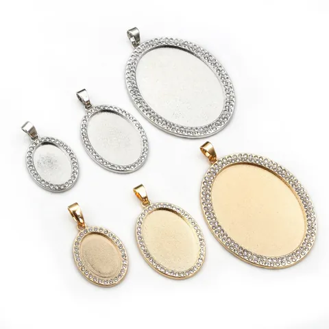 Oval Rhinestone Alloy Pendant Base Trays For DIY Jewelry Making French Vintage Zinc Alloy Cabochon Settings For Women Accessories