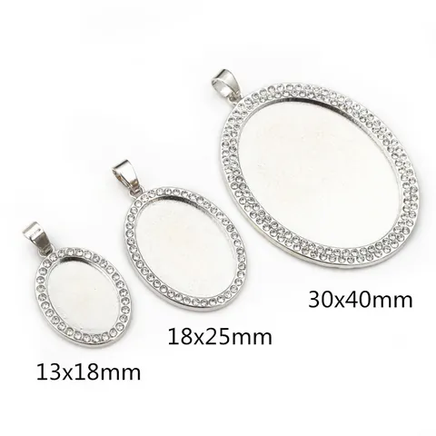 Oval Rhinestone Alloy Pendant Base Trays For DIY Jewelry Making French Vintage Zinc Alloy Cabochon Settings For Women Accessories