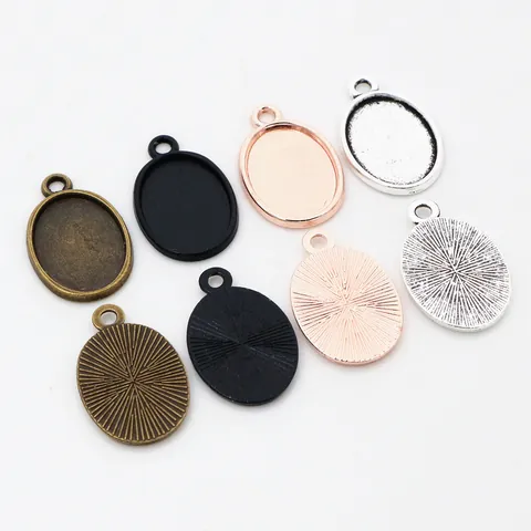 Oval Zinc Alloy Pendant Bezel Trays Cabochon Settings For DIY Jewelry Making Antique Bronze Silver Rose Gold Black