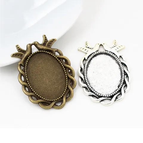 Vintage Zinc Alloy Peace Dove Bird Oval Cabochon Setting Pendant Base For DIY Jewelry Making Antique Silver Bronze Metal Settings