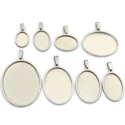 Stainless Steel Oval Pendant Tray Bezel Cabochon Settings For DIY Jewelry Making Gold Silver Blank Pendant Base Findings