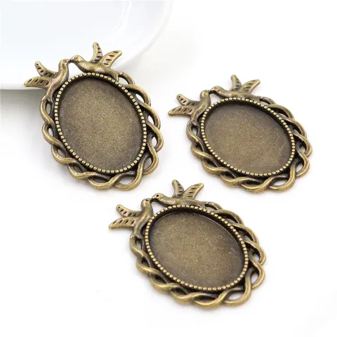 DIY Jewelry Making Oval Cabochon Bezel Setting Pendant Base Alloy Antique Silver Bronze Rose Gold Black Filigree Flower Bird Connector Tray