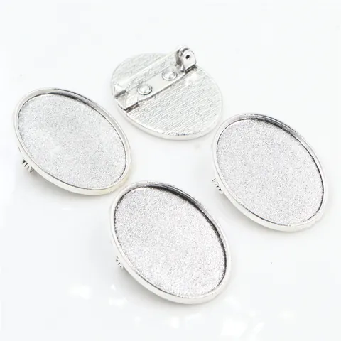 Vintage Antique Silver Oval Alloy Brooch Base DIY Jewelry Making Findings Baroque Style Setting With Safety Pin Back