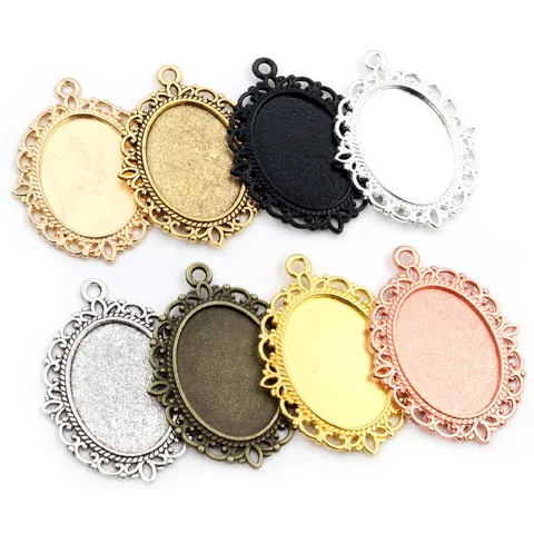 Vintage Oval Filigree Pendant Tray Base Zinc Alloy Jewelry Findings For DIY Time Gem Cabochon Settings Handmade Accessories
