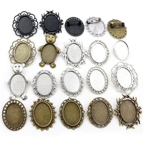 Vintage Zinc Alloy Oval Brooch Pendant Base Hollow Filigree Setting Tray DIY Handmade Time Gem Jewelry Making Findings