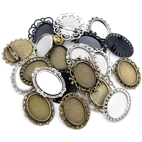 Vintage Zinc Alloy Oval Brooch Pendant Base Hollow Filigree Setting Tray DIY Handmade Time Gem Jewelry Making Findings