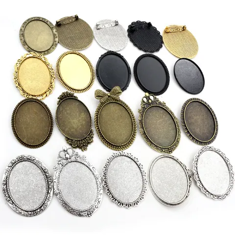 Vintage Zinc Alloy Oval Brooch Base DIY Jewelry Findings For Pendant Settings Antique Bronze Gold Silver Black Floral Relief Jewelry Components
