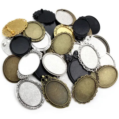 Vintage Zinc Alloy Oval Brooch Base DIY Jewelry Findings For Pendant Settings Antique Bronze Gold Silver Black Floral Relief Jewelry Components