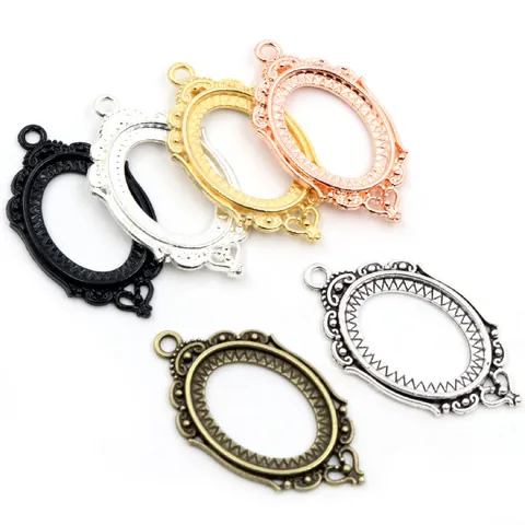 Vintage Oval Alloy Filigree Pendant Tray Base For DIY Jewelry Making Accessories Retro Hollow Floral Charm Frame Findings