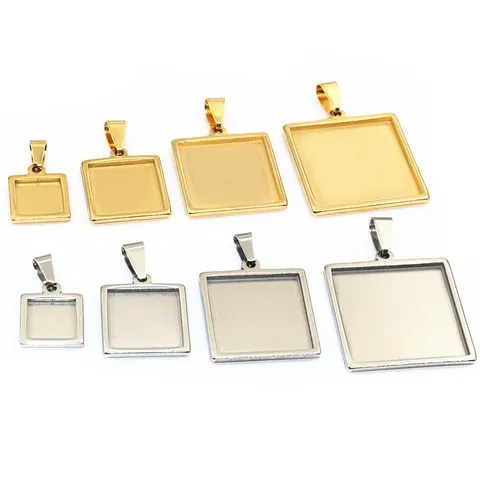 Square Stainless Steel Bezel Pendant Trays For Jewelry Making Gold Silver Color Blank Cameo Base Settings DIY Craft Findings