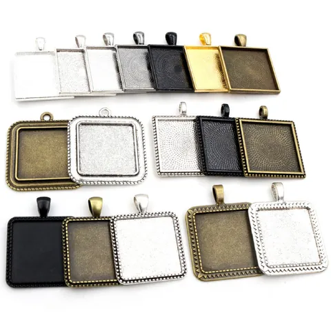 Square Zinc Alloy Pendant Tray Settings Bezel Base For DIY Jewelry Making Vintage Antique Bronze Gold Silver Black Metal Cabochon Pendant Charms Accessories