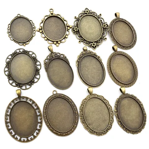 Vintage Alloy Oval Pendant Base Cabochon Bezel Trays Lace Edge Frame For DIY Jewelry Making Crafts Necklace Findings