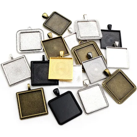 Square Zinc Alloy Pendant Tray Settings Bezel Base For DIY Jewelry Making Vintage Antique Bronze Gold Silver Black Metal Cabochon Pendant Charms Accessories