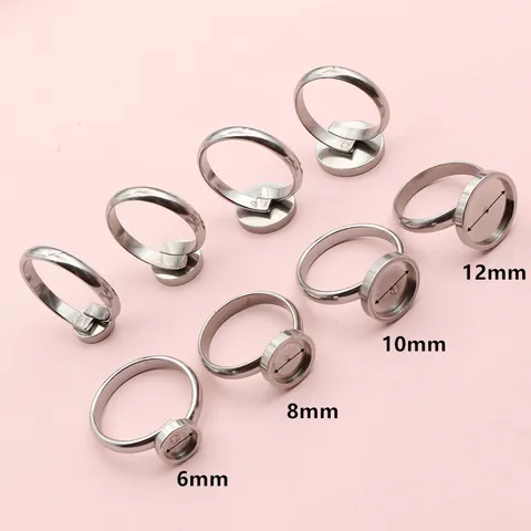 High Quality Stainless Steel Adjustable Open Ring Base Round Flat Tray Bezel Setting For DIY Jewelry Making Findings Craft