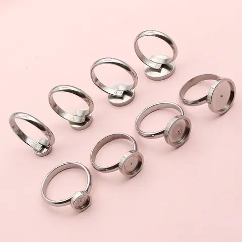 High Quality Stainless Steel Adjustable Open Ring Base Round Flat Tray Bezel Setting For DIY Jewelry Making Findings Craft