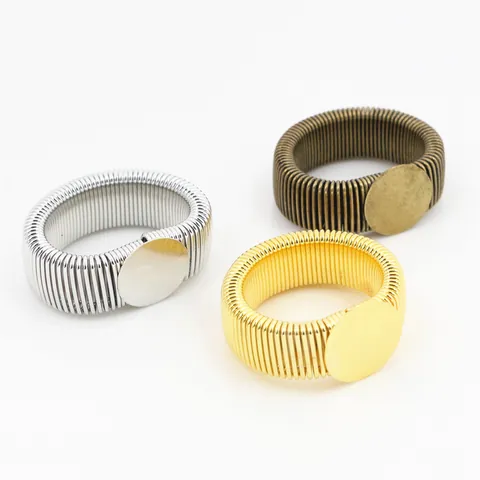 Iron Elastic Spring Ring Base Tray Round Setting For DIY Jewelry Making Vintage Style Gold Silver Bronze Tone Findings