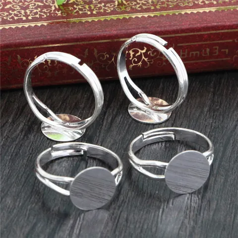 Verstellbare Kupfer Ringrohlinge Mit Rundem Flachem Boden Silber Farbe DIY Schmuckherstellung Zubehör Für Damen Retro