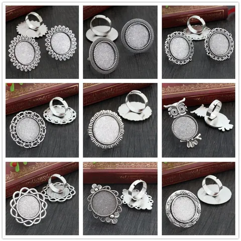 Vintage Alloy DIY Ring Base Setting For Jewelry Making Antique Silver Bronze Black Flower Owl Adjustable Ring Findings Craft Accessory